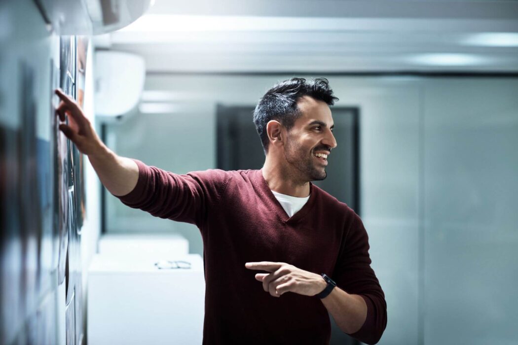 Male worker presenting