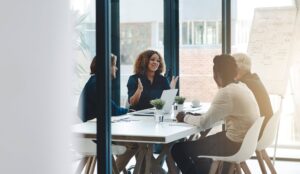 Workers in meeting