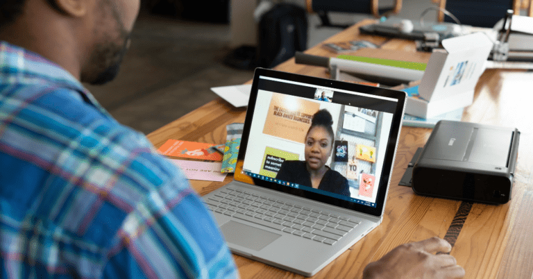 Laptop showing a video call